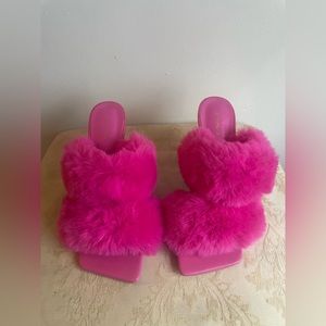 PrettyLittleThing Pink Double Strap Metal High Heeled Mules